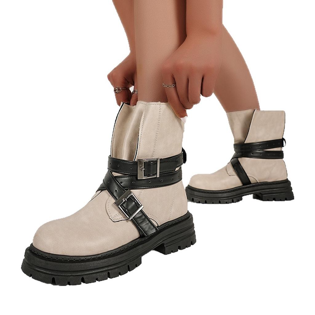 Stivale Martin corto con plateau spesso, fibbia, nuovo, di nicchia, lucido, per autunno e inverno, taglia grande, bello, giapponese