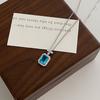 Sea Blue Topaz Necklace Female French Medieval Celebrity Style Light Luxury Square Blue Diamond Perfume Bottle Pendant Collarbone Chain