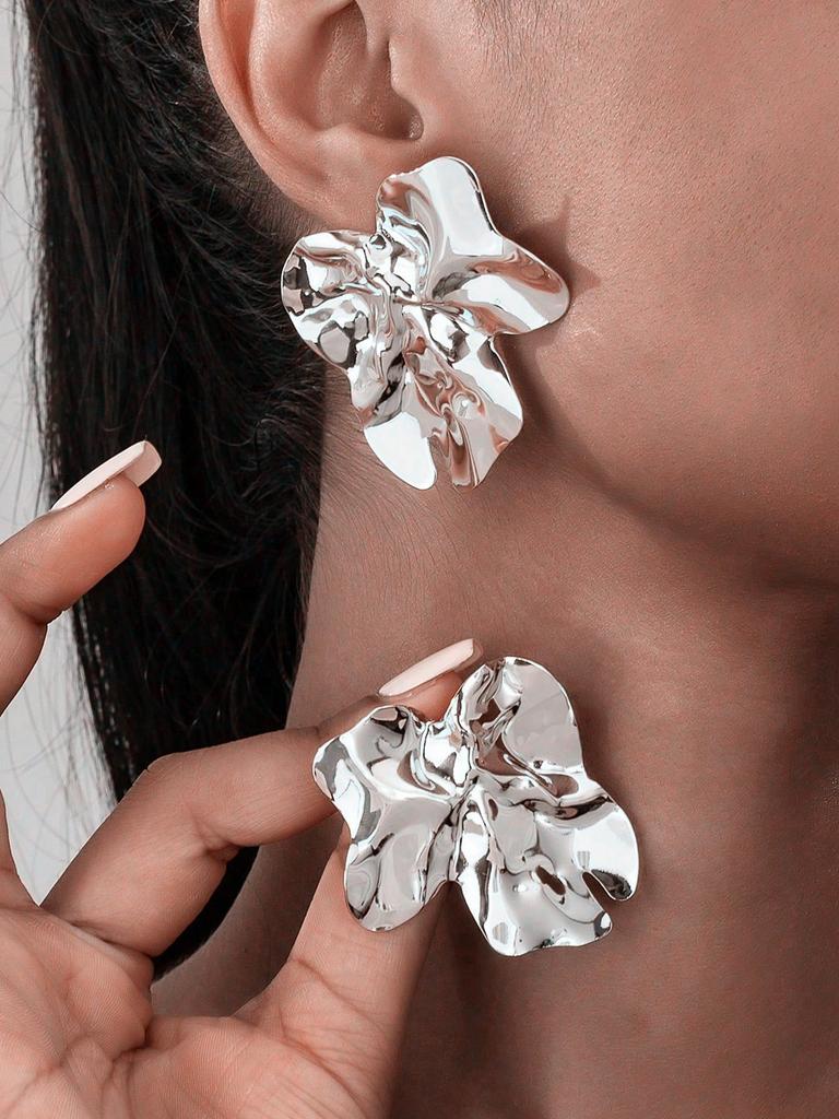 1 Pair Geometric Chic Iron Stud Earrings, Suitable for Weddings, Parties and Daily Wear