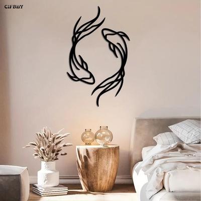 Abstract Minimalist Feng Shui Forged Iron Fish Wall Art Decor