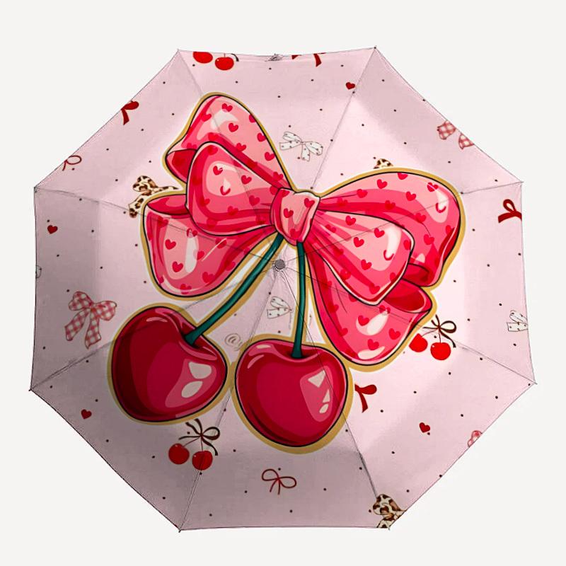 1pc Cherry Bow Automatic Umbrella Portable Home Essential Umbrella, Iron Umbrella Structure Suitable for All Seasons yy251123116