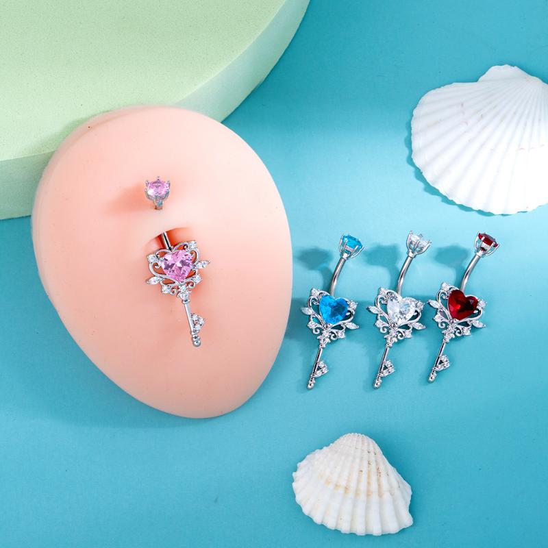 Módní třpytivý zirkonový prsten do pupíku ve tvaru srdce pro ženy, sexy tělový šperk, piercing do pupíku, doplňky na plážovou párty, dárek