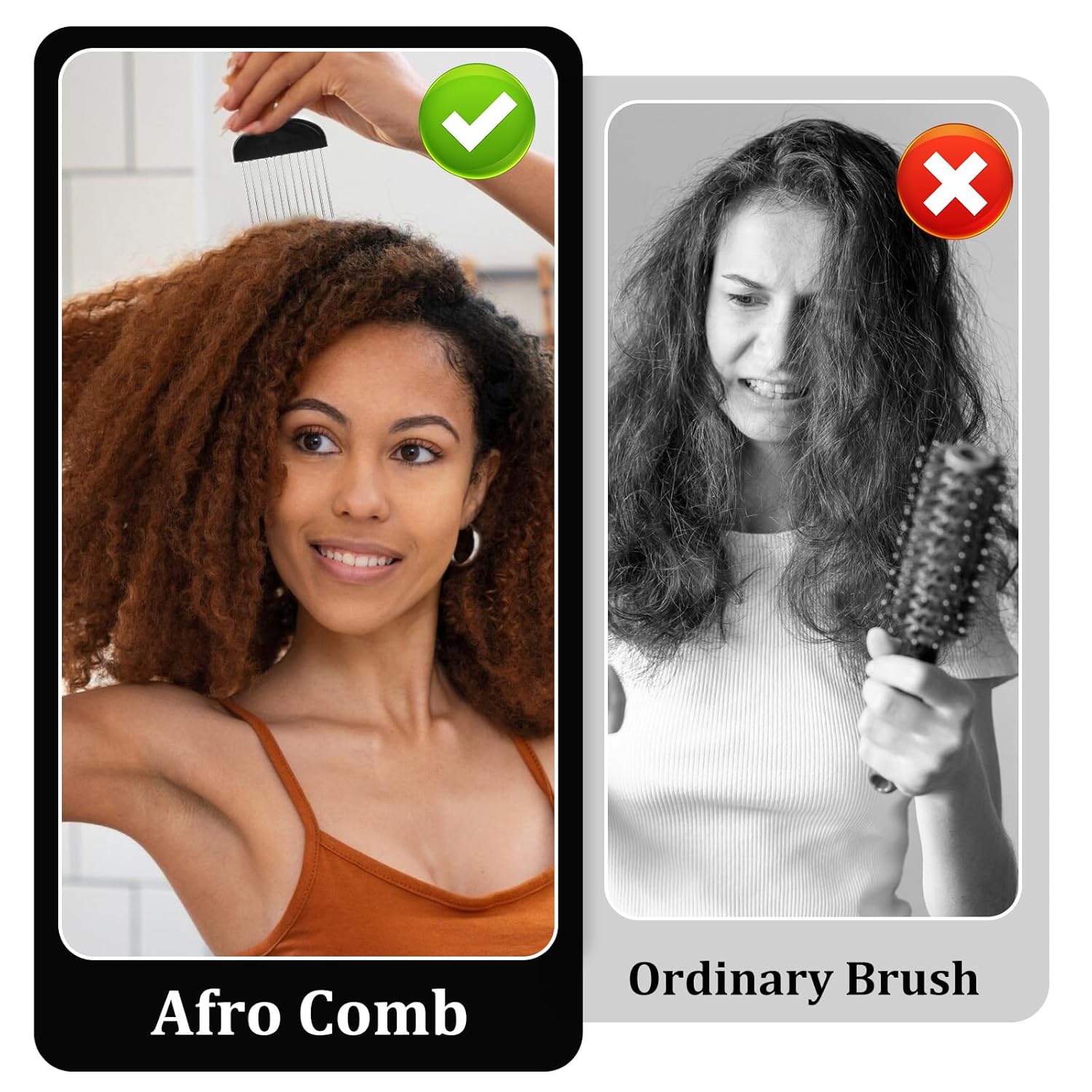 3 шт. Гребень для кудрявых волос, Широкозубая расческа из нержавеющей стали для распутывания, Металлический афро-гребень с ручкой из ПП для кудрявых волос, Расчески, Косички, Парики, Черный