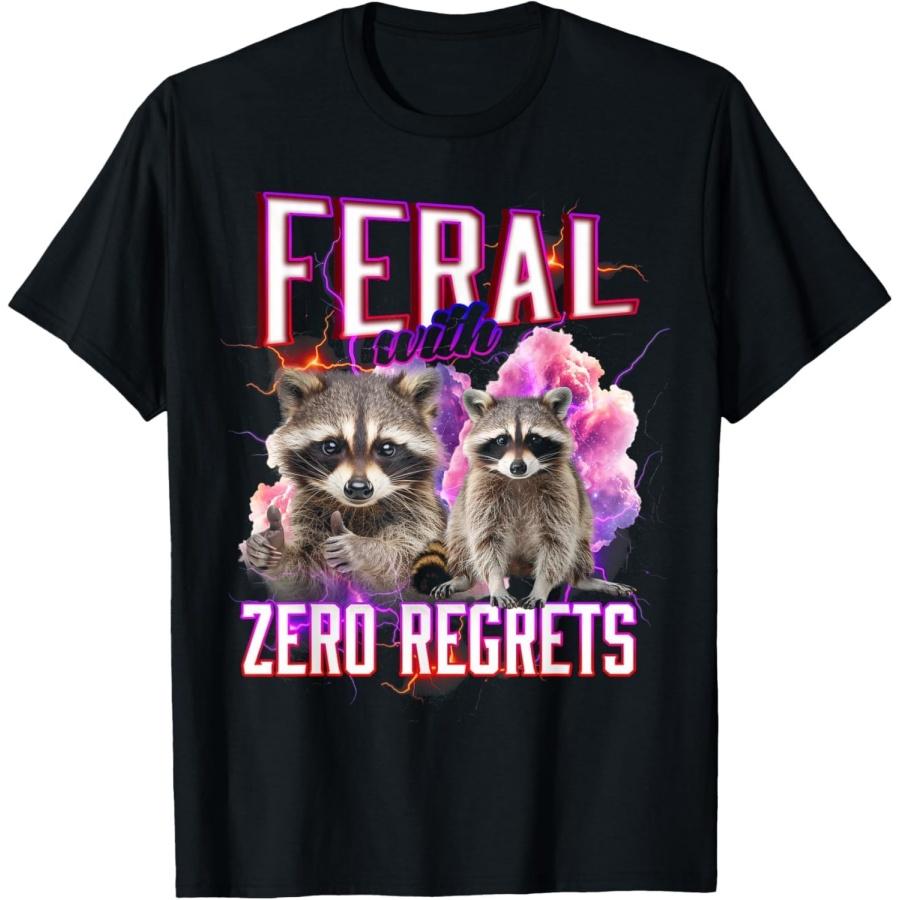 OPWHZVLR Feral with Zero Regrets Feral Raccoon Trash Meme 90s Style T-Shirt XXXXXL чёрный