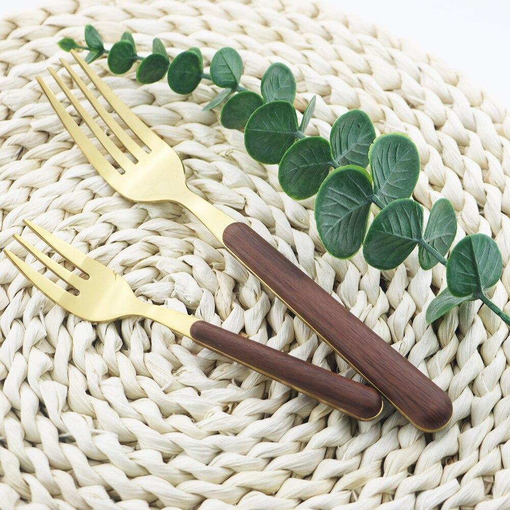 4Pcs Faux wooden effect handle Dinnerware Set Stainless Steel Cutlery Set Tableware Dinner Knife Fork Teaspoons Flatware