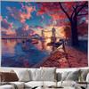 1pc Sunset Architectural Wall Hanging Tapestry Tower Bridge London Autumn Sunset Scene Peach Light Beige Polyester Fabric