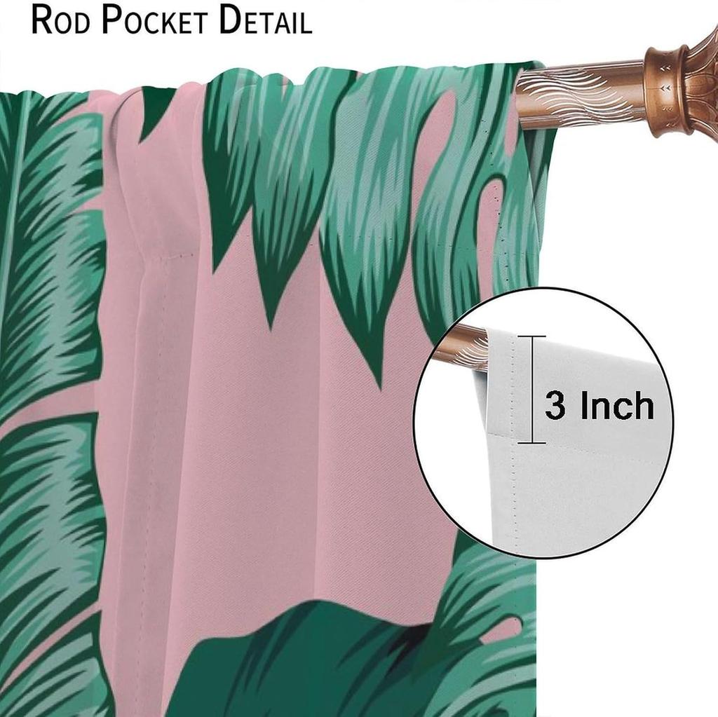 Tropical Palm Leaf Curtains Banana Leaves Theme Green Pink Curtain Living Room Kitchen Bedroom Dorm Home With Rod Pocket Polyester Ideal For Sitting