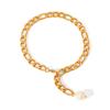 Euro-American Style 18K Gold Stainless Steel Figaro Chain Anklet with Freshwater Pearl Pendant, Titanium Steel Jewelry
