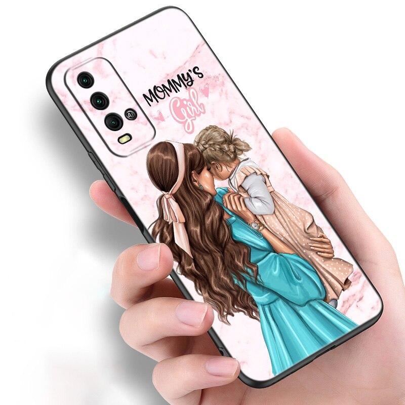 Miminko máma dívka chlapec mramorové silikonové pouzdro na telefon Xiaomi Redmi Note 11 10 9 8 Pro 11T 10T 10S 9S 8T 9 9A 9C 9T černý měkký kryt