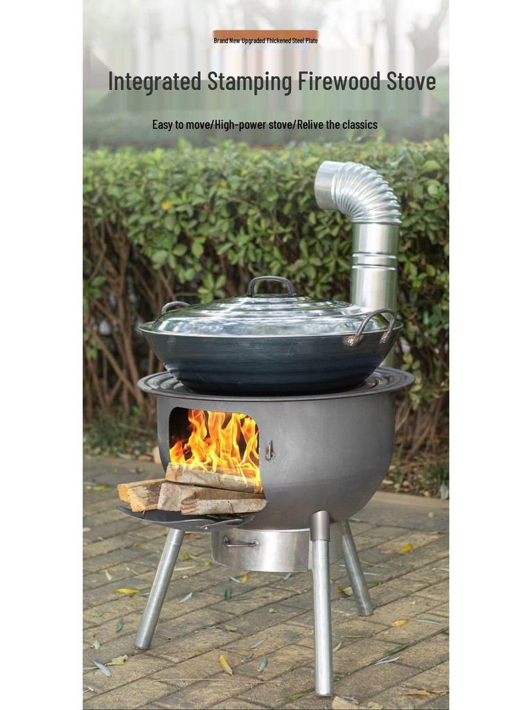 Portable Outdoor Iron Wood-Burning Stove for Rural Households