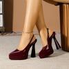 Burgundy patent leather elastic pointed waterproof table thick heel super high heel sexy nightclub light mouth solid color shoes