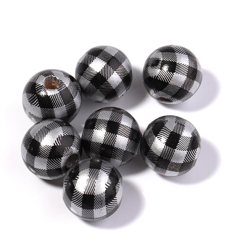 20pcs/lot Checkered Pattern Round Balls For Jewelry Making Wooden Beads Loose Spacer Beads DIY Bracelet Necklace Accessory