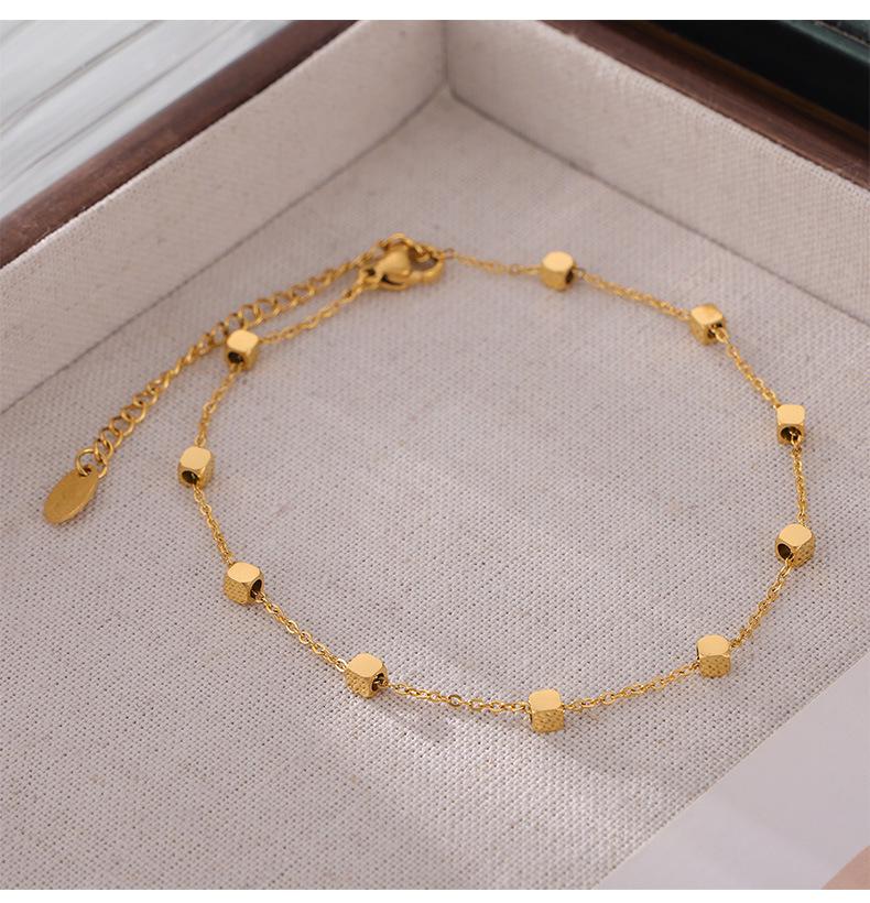 Women's Trendy Titanium Steel Square Anklet with Non-Fading Sign Pendant