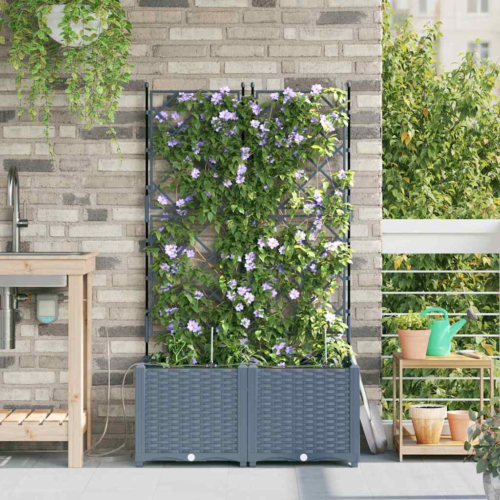 Garden Planter 2 Pcs Light Grey 80 X 40 X 142 Cm Plastic