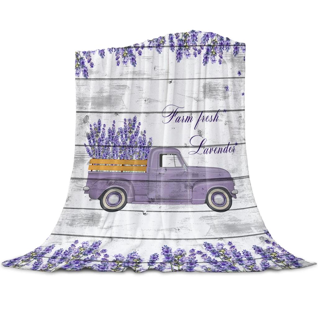 Farm Purple Fresh Flower Lavender Bicycle Flannel Blankets For Sofa Beds Bedding Room Soft Fleece Blanket Bedspread Home Textile