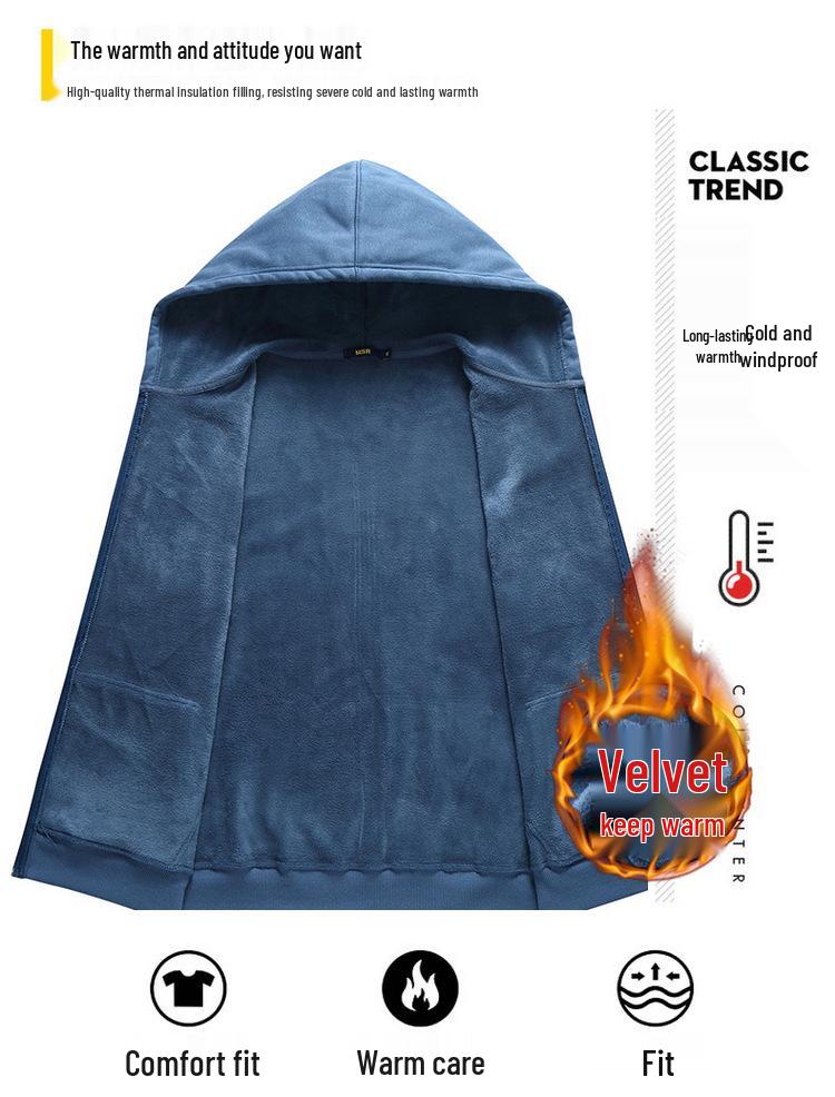 Pánský plyšový kardigan s kapucí - Podzimní/zimní volná bunda, Plus size