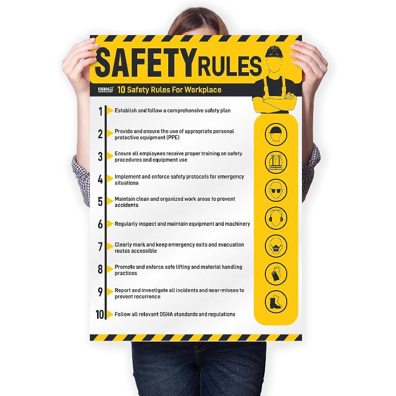 Workplace Safety Rules Poster 18'' x 24'' - OSHA Compliant Safety Rules Poster for Workplace, Warehouses, Office & Industrial, Laminated Workplace