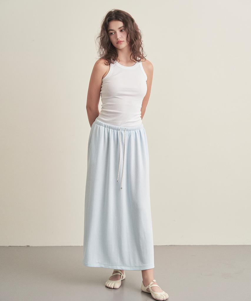Iteoneolmomeonteu Soft Knit Touch Drawstring Long Skirt _ Sky Blue