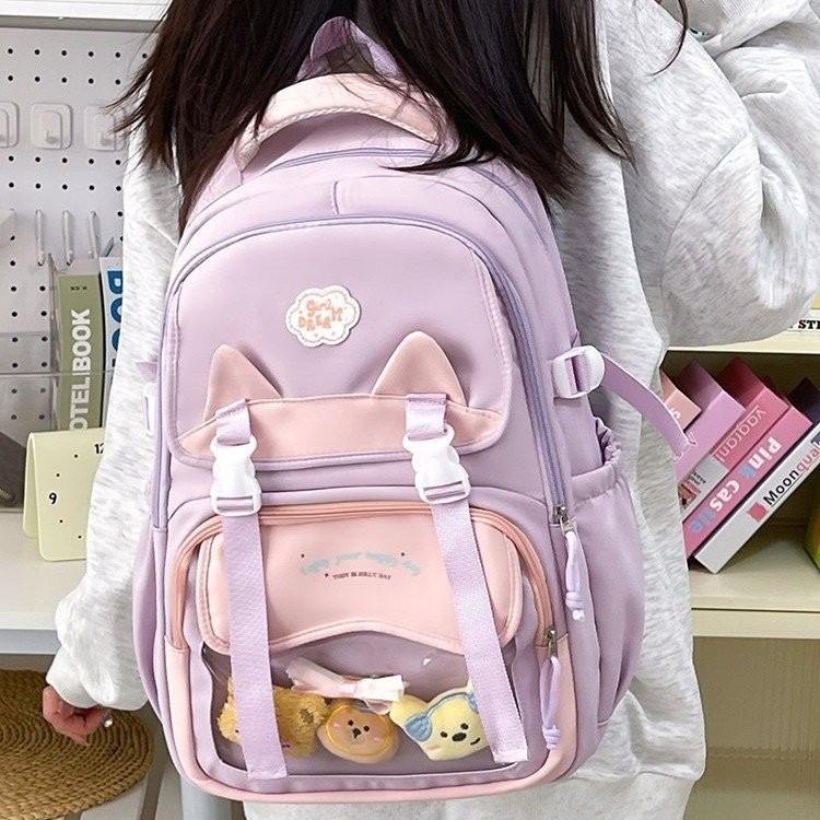 Lightweight Nylon Backpack With Dual Compartments And Color Block Accents