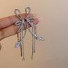 Korean Style Rhinestone Bow & Star Tassel Earrings - Light Luxury, High-End Feel, Fashionable Stud Jewelry
