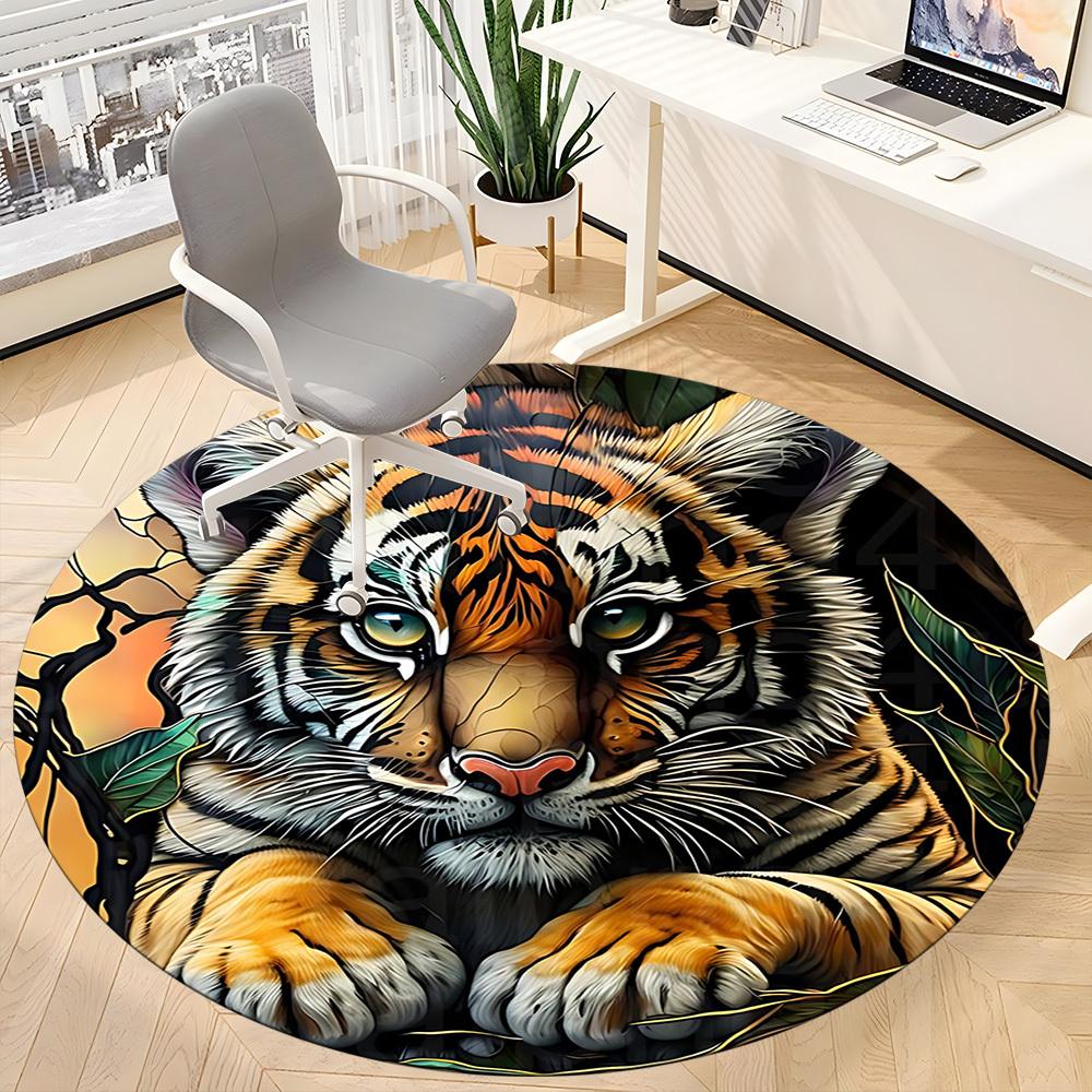 1pc Tiger Cub Office Round Area Rug, Under Office Chairs Bedroom Living Room Home Decor, Room Deco