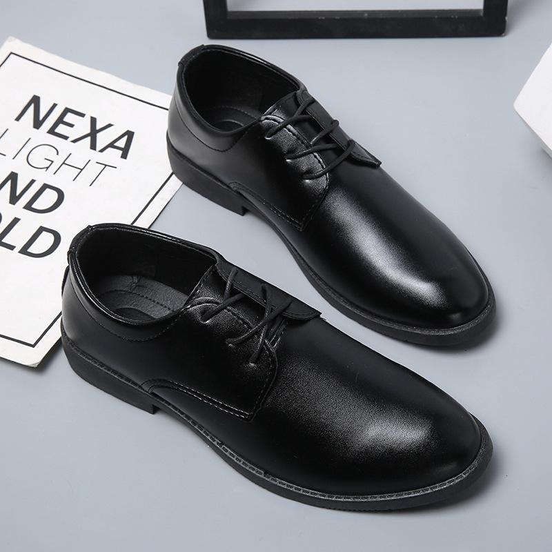 2025 Spring New Men's Leather Shoes Men's Shoes Youth Business Korean Version Black Casual Breathable Dress Leather Shoes Shoes