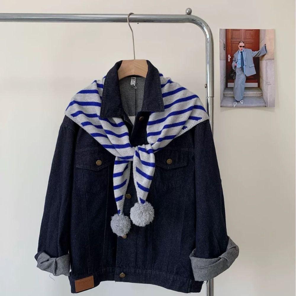 Thicken Triangular Knitted Shawl Plaid Stripe Scarf Retro Winter Cashmere Scarves  Student