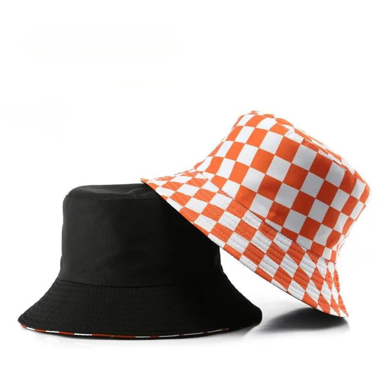 Double Sided Plaid Bucket Hats for Women and Men Fashion Personality Fisherman Cap Outdoor Sports Travel Sun Shade Bob Hat Gorra
