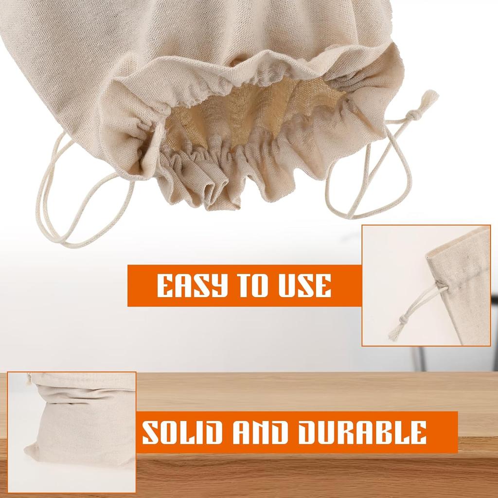 Linen Large Drawstring Storage Bags, 2Pcs Reble 12 x 16 in Cotton Bread Bags Keeps Bread Fresh for Dinner Party & Bakery