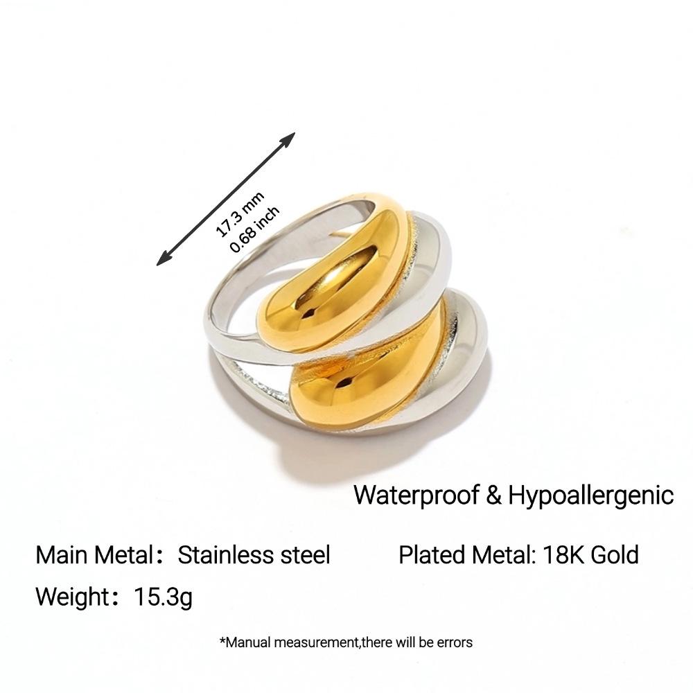 Yingtai Round Geometric Stainless Steel Titanium Ring, 18k Gold-Plated - Trendy Niche Women's Jewelry