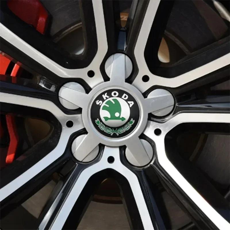 HIAQ2 4pcs 56mm 65mm Car Emblem Wheel Hub Caps Center Cover Sticker Decoration For Skoda Octavia Fabia Kamiq Kapoq Kodiaq Rapid SCALA