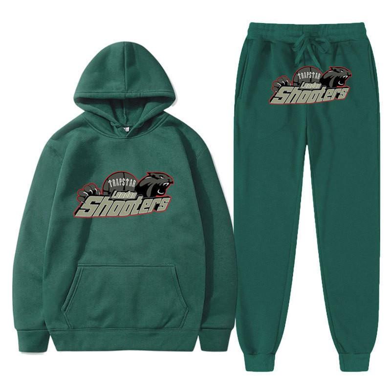 Conjunto Casual de Moletom Esportivo para Homens e Mulheres Estilo Trapstar Estampa de Tigre Preto Vermelho Moletom Calça Jogger