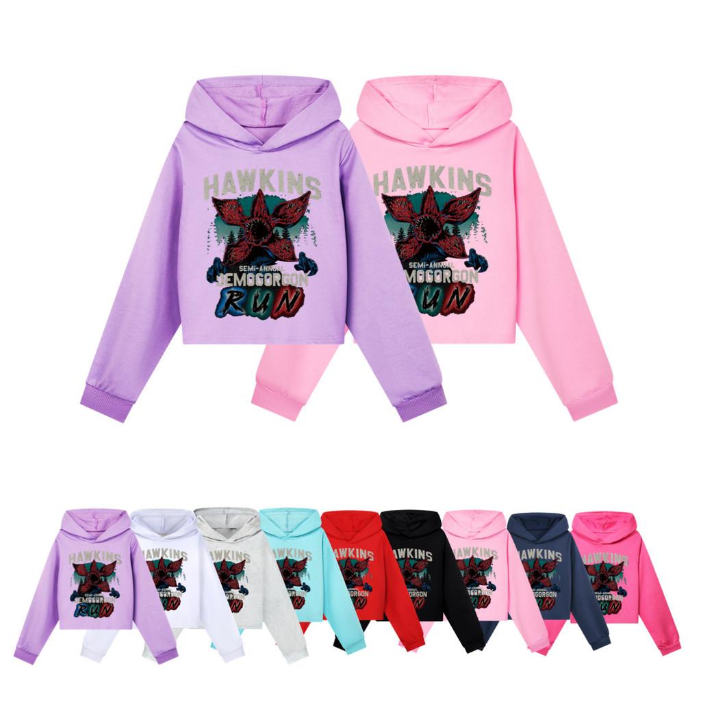 5383 Kids Girls Demogorgon Printed Long Sleeves Hoodies Hooded Sweatshirt