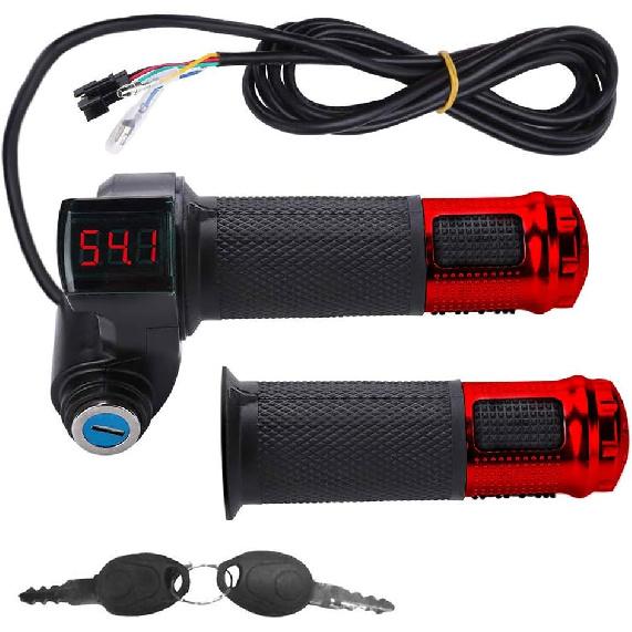 Throttle Grip Set,1 Pair E-Bike Throttle Grip with LCD Voltage Digital Display,Electric Motorbike Scooter Wire Twist Throttle Bike Throttle Grip красный