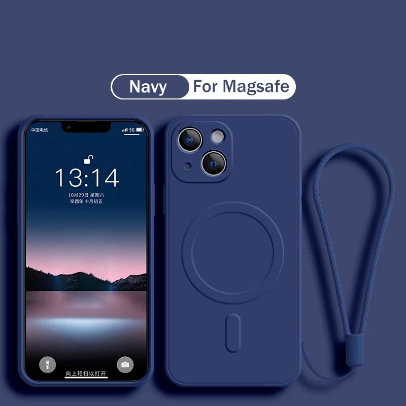Wrist Strap Silicone Phone Case For iPhone 17 Pro 16 14 13 15 Pro Max 12 11 Plus For Magsafe Magnetic Wireless Charging Cover