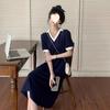 V-neck Waist A-word Dress Small Design Sense Niche Long Dress Women's Summer New