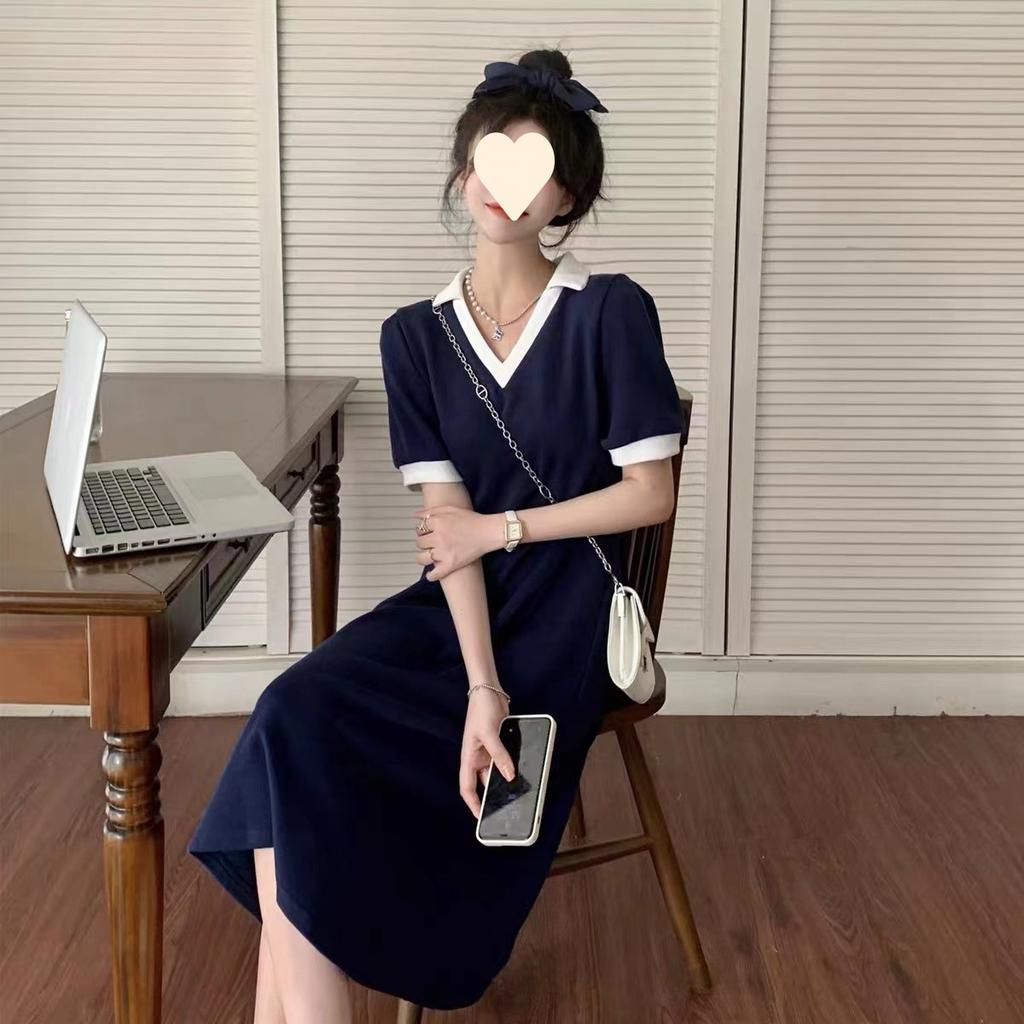 V-neck Waist A-word Dress Small Design Sense Niche Long Dress Women's Summer New