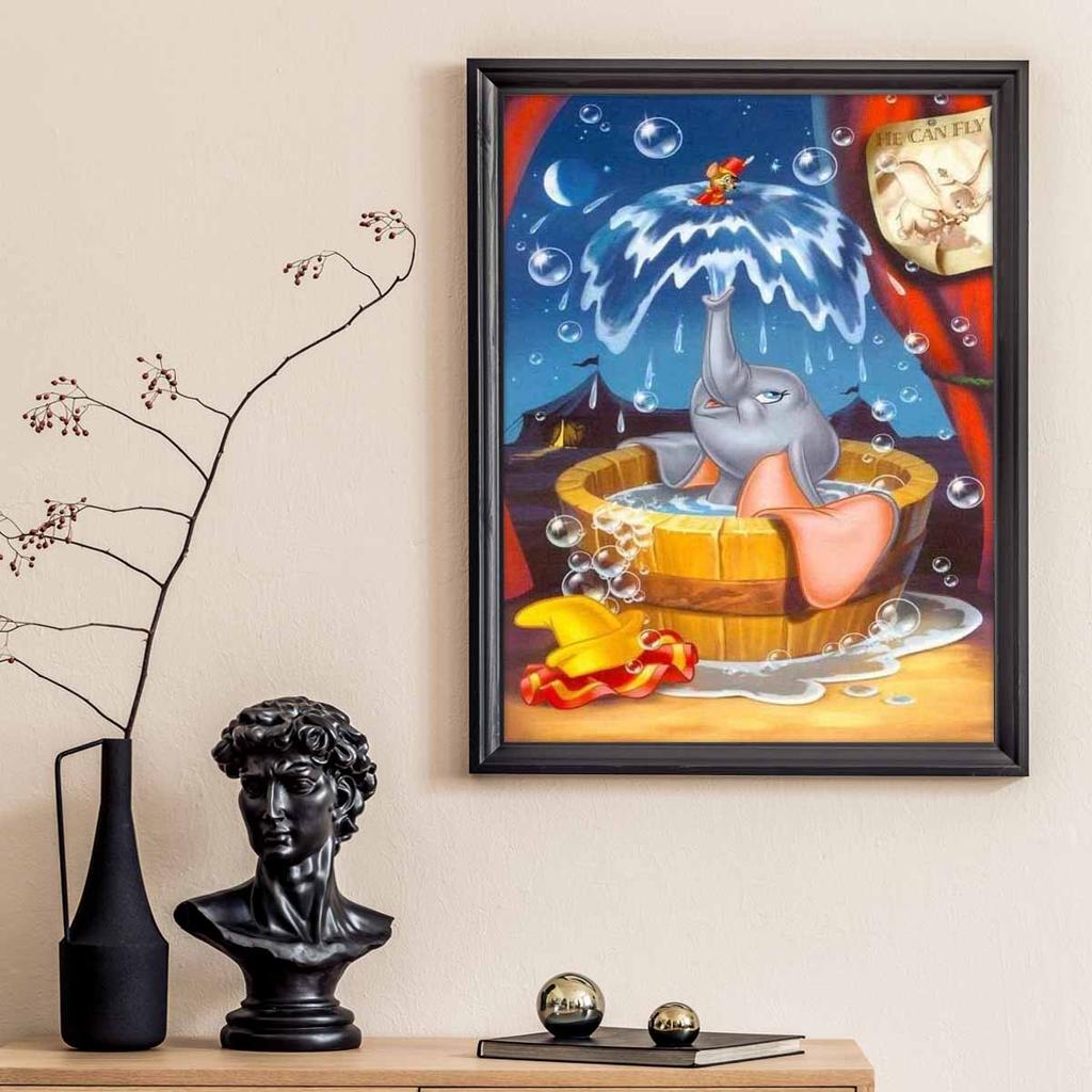 Diamond Mosaic Colorful Diamond Painting The Little Flying Elephant Taking A Bath Full Round Embroidery Cartoon Creative Hobbies Wall Decor