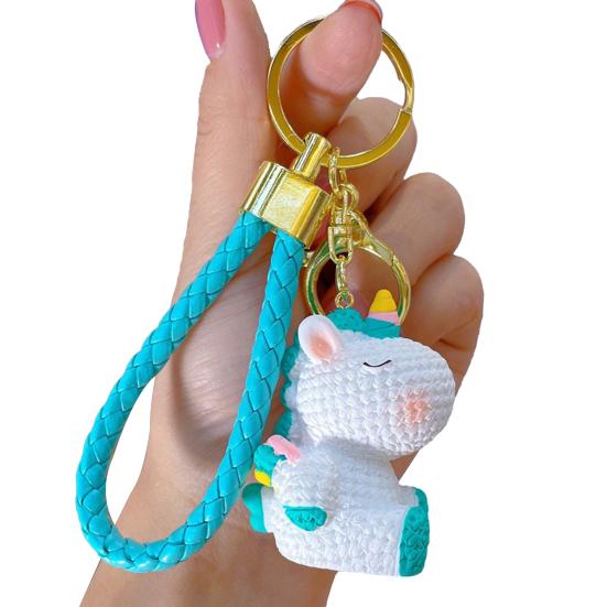 

Keychain Pendant Resin Rainbow Unicorn Charm Key Holder with Braided Rope School Bag Hanging Ornament Key Accessory циан