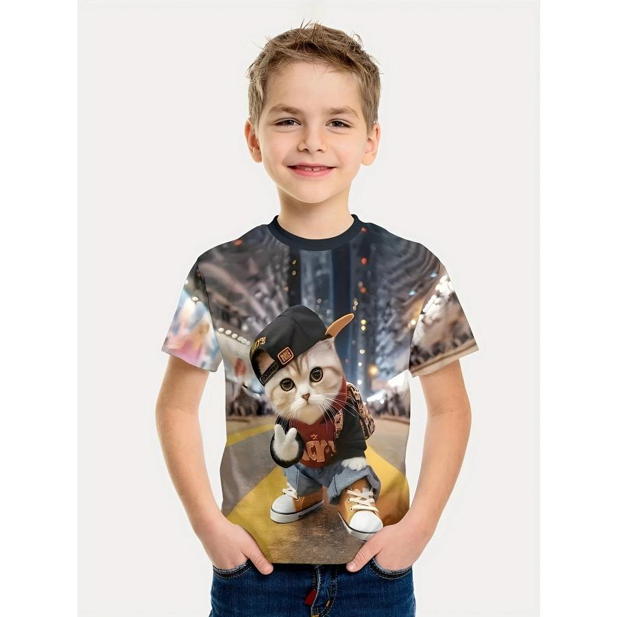 Interessantes 3D-Tier-Druck-T-Shirt für Jungen und Mädchen, kreatives T-Shirt, lässig, kurzärmelig, Tops, T-Shirt für Jungen und Mädchen, Sommerkleidung