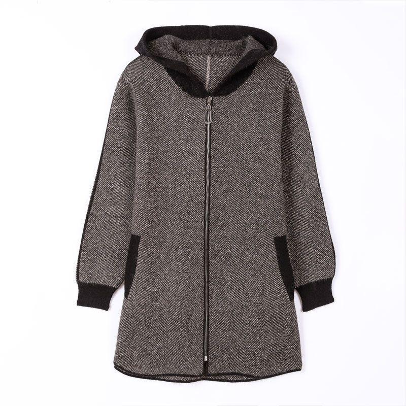 Middle Age Women Hooded Cardigan Spring Autumn Casual Coat Mom Long Sleeve Warm Wool Jacket Outerwear