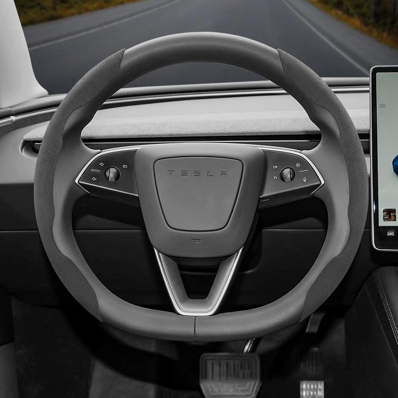 Suitable for Tesla Anti-Slip Buckle Segmented Suede Steering Wheel Cover Suitable for Model 3 Highland 2024 Y X S Juniper Cybertruck Accessories