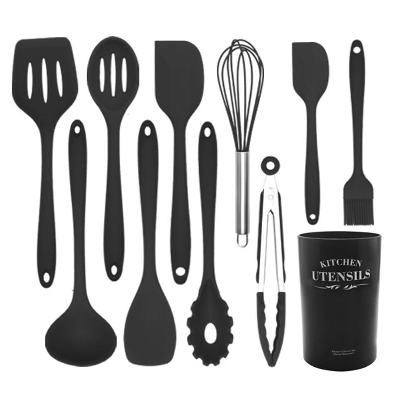 10/11Pcs Silicone Cooking Utensils Set Heat Resistant Turner Spatula Spoon Shovel Oil Brush BBQ Clip Kitchen Utensils Cookware