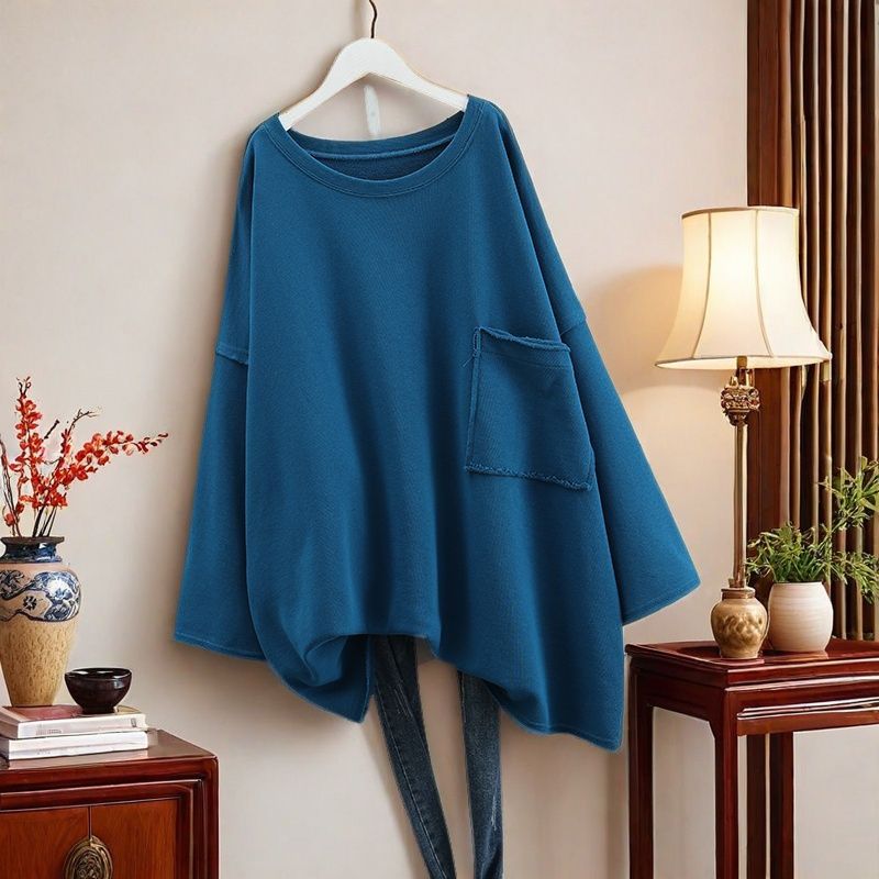 Plus Size Women Solid Color Long Sleeve Pocket Hoodie Spring Autumn Loose Casual Oversized Tops Pullover