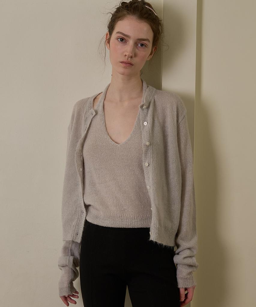 WITHOUT SUMMER Spring Soft Cardigan Set_Mute Gray