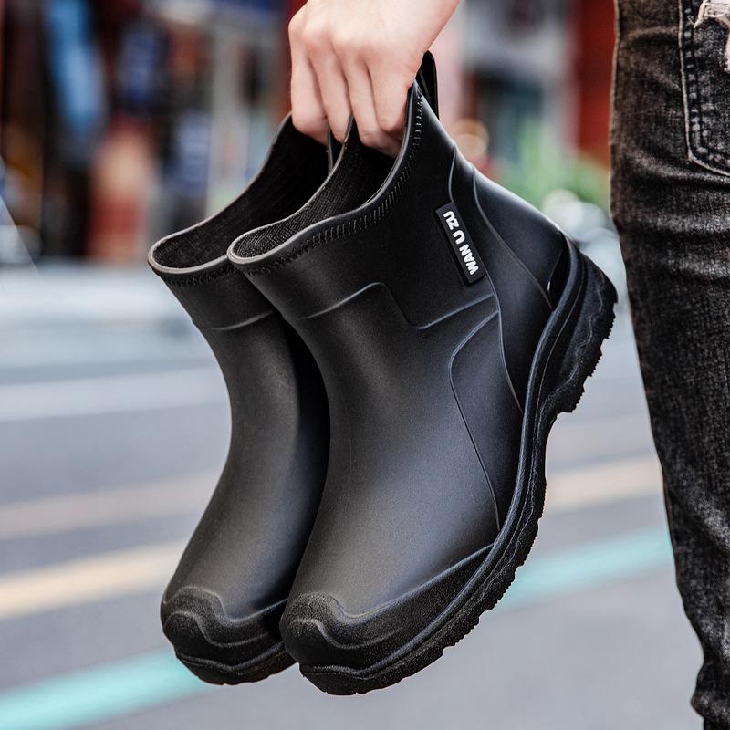 Wiosna i Jesień Nowe Krótkie Kalosze Męskie Modne Kolorowe Outdoorowe Wodoodporne Niskie Kalosze Męskie Ciepłe Gumowe Buty Męskie