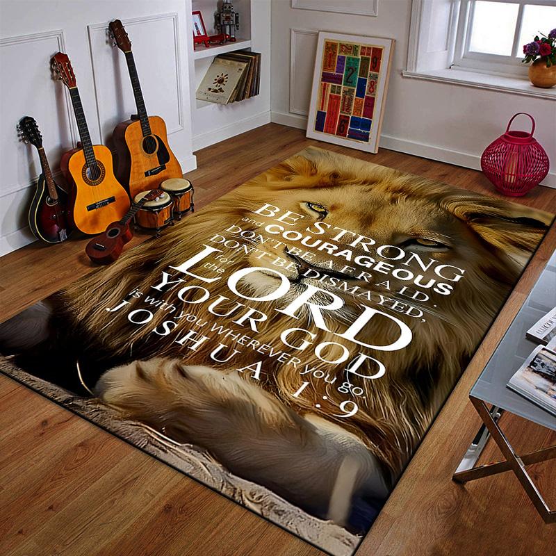 Lion with Bible Verse Joshua 1:9 Patterned Carpet a Non Slip Rug Suitable for All Seasons and Any Setting, Gift