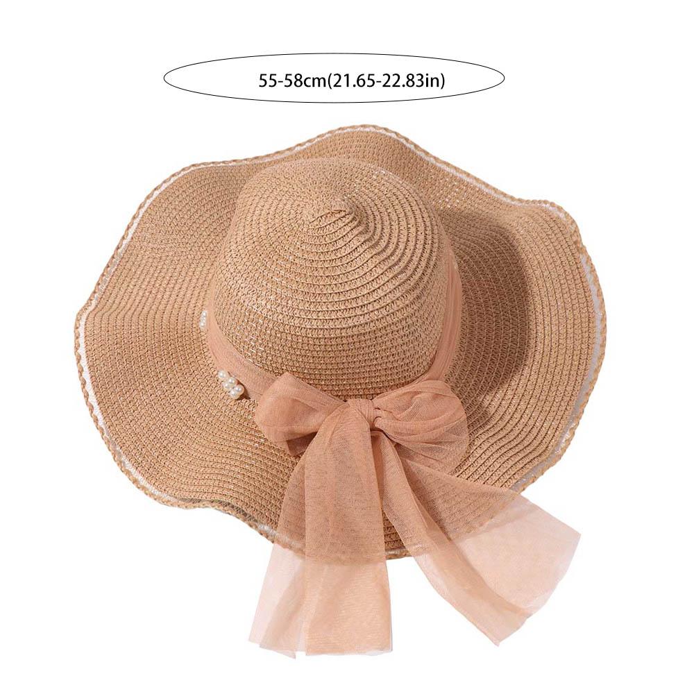 Spring Summer Lace Pearls Straw Hat Big Brim Women's Sun Hat Fashion Bow Ribbon Straw Hat  Outdoor
