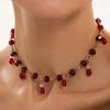 New Fashion Halloween Goth Irregular Red Black Crystal Tassel Pendant Necklace Unique Creative Adjustable Neck Accessory Jewelry