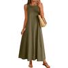 Damen ärmelloses Maxikleid lässig lockere Passform Rundhals elastisch Strandurlaub Basic langes Kleid